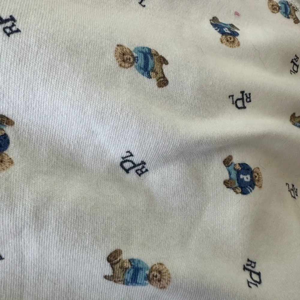 Ralph Lauren Polo Bear White Blue Footies Soft Long Sleeve One Piece 6 Mo